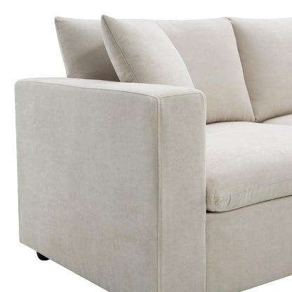 Harper & Bright Designs Modern Sectional Sofa 3 Seat Couch with Ottoman, Upholstered L Shaped Cloud Couch for Small Space Apartment Office, White