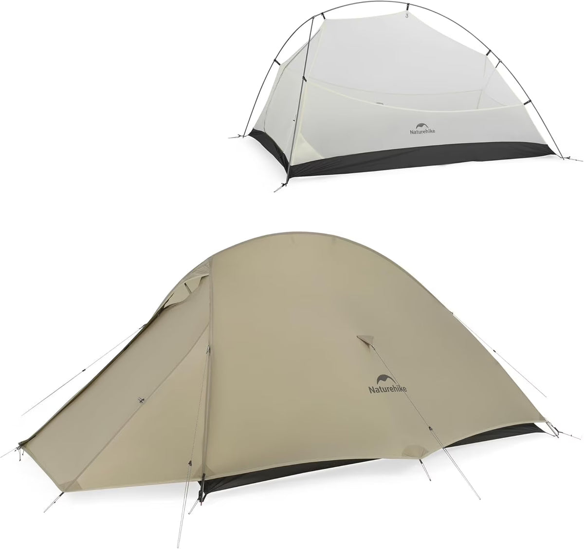Naturehike 2 Person Tent Lightweight Backpacking Tent with Footprint - Free Standing Ultralight Camping Hiking Backpack Tents, 7.22×5.25ft, Sand
