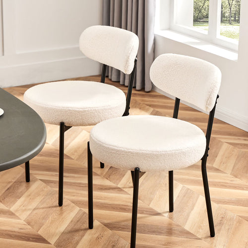 edx Upholstered Dining Chairs, Mid Century Modern Round Dining Room Chairs for Vanity For Living Room Set of 2, White