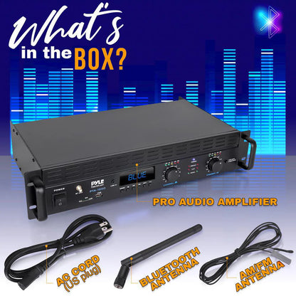 Pyle 2-Channel 2000W Bridgeable Rack Mount Pro Audio Sound Wireless Home Stereo Receiver Amplifier