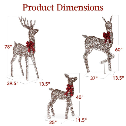 Best Choice Products 6.5ft 3-Piece Lighted Christmas Deer Set Outdoor Yard Decoration w/ 385 LED Lights, Stakes - Gold