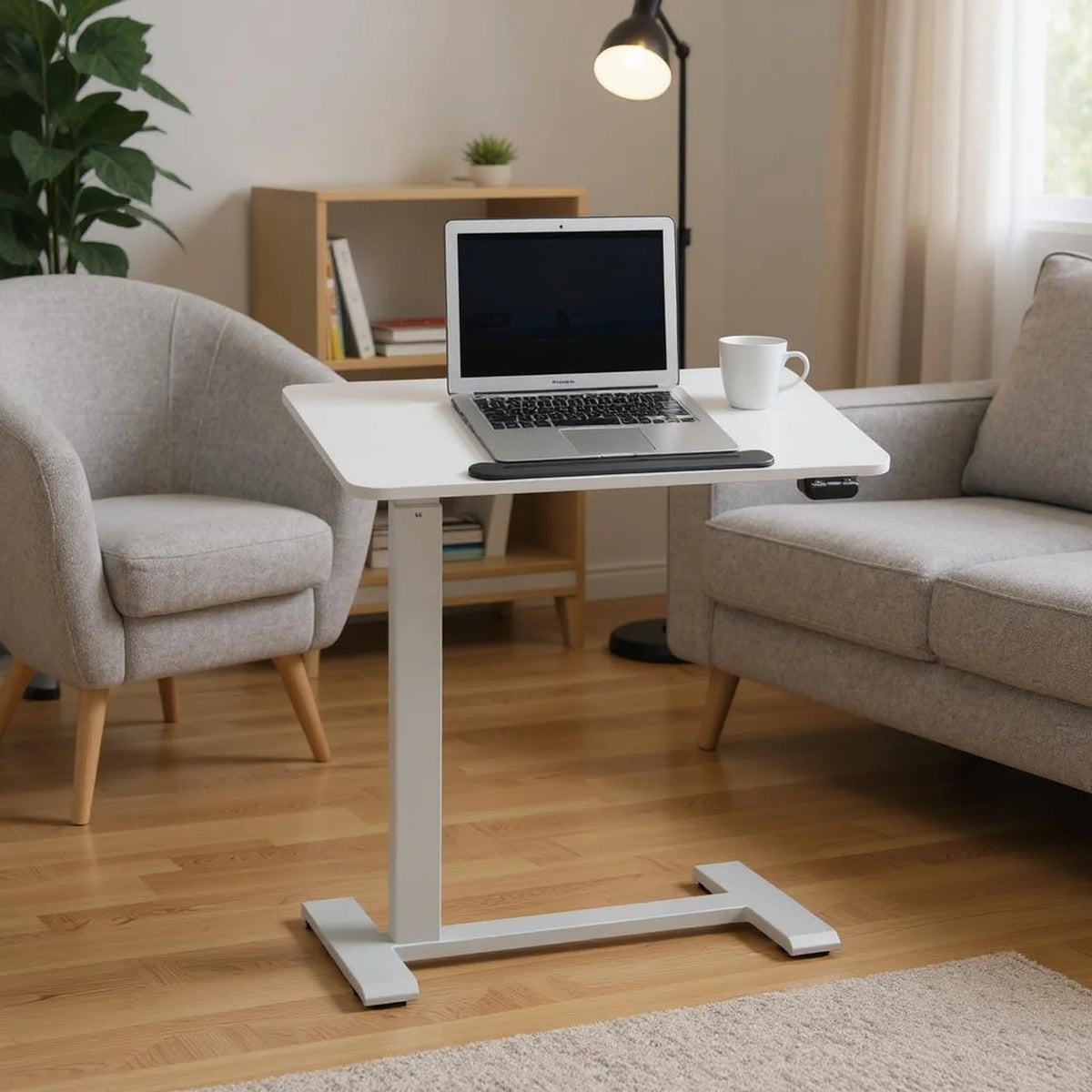 Homy Casa Adjustable Height Lap Desk, Mobile Work Table for Bedside or Sofa, White