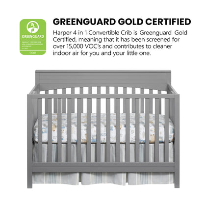 Oxford Baby Harper 4-in-1 Convertible Crib, Dove Gray, GREENGUARD Gold Certified, Wooden Crib