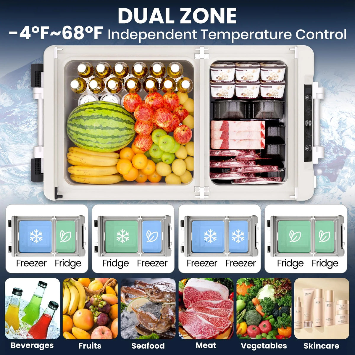 12 Volt Refrigerator, Electric Cooler, Portable Freezer, 12V Fridge -4℉~68℉, 12V Cooler with Wheels & 2 Baskets for Travel, Truck, Boat, Camping