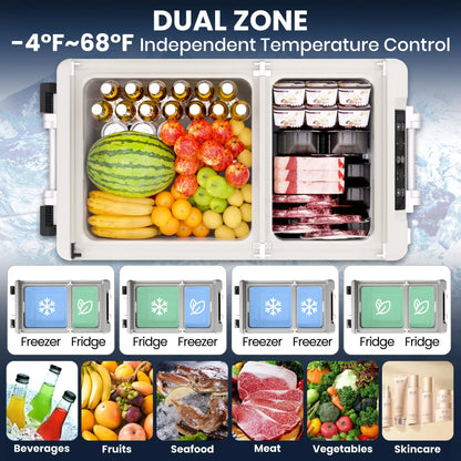 12 Volt Refrigerator, Electric Cooler, Portable Freezer, 12V Fridge -4℉~68℉, 12V Cooler with Wheels & 2 Baskets for Travel, Truck, Boat, Camping