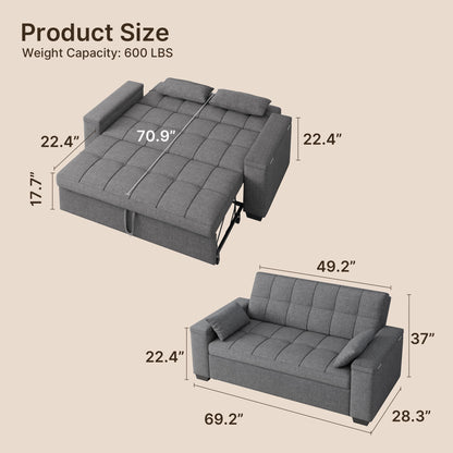 Sofa Bed, Lofka 3-in-1 Convertible Sleeper Sofa with Storage, Adjustable Backrest & Pull Out Function - Sleeper Chair for Small Space, Apartment, Dark Grey