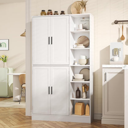 63" Tall Kitchen Pantry, Kitchen Pantry Cabinet with 4 Doors and Adjustable Shelves, Storage Cabinet for Dining Room, Laundry Room, Oak