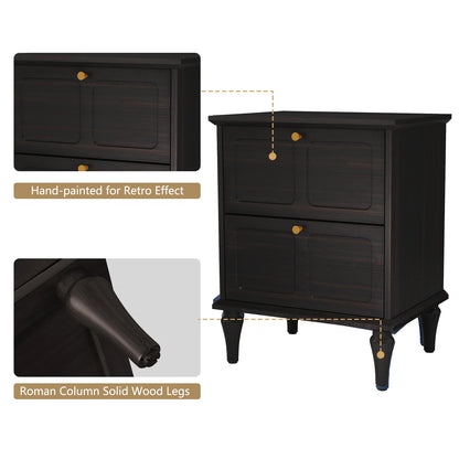 HLR 20" Mid Century Nightstands Set of 2 with Drawers, Wood Bedside Table End Table for Bedroom, Brown