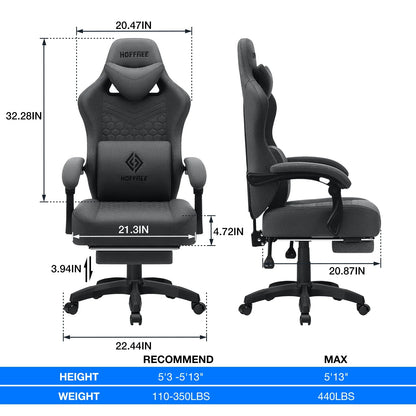 Hoffree Gaming Chair with Massage Fabric Office Chair with footrest for Adults, Ergonomic Gamer Chair with Headrest and Lumbar Support for Office Gaming, 440 LBS