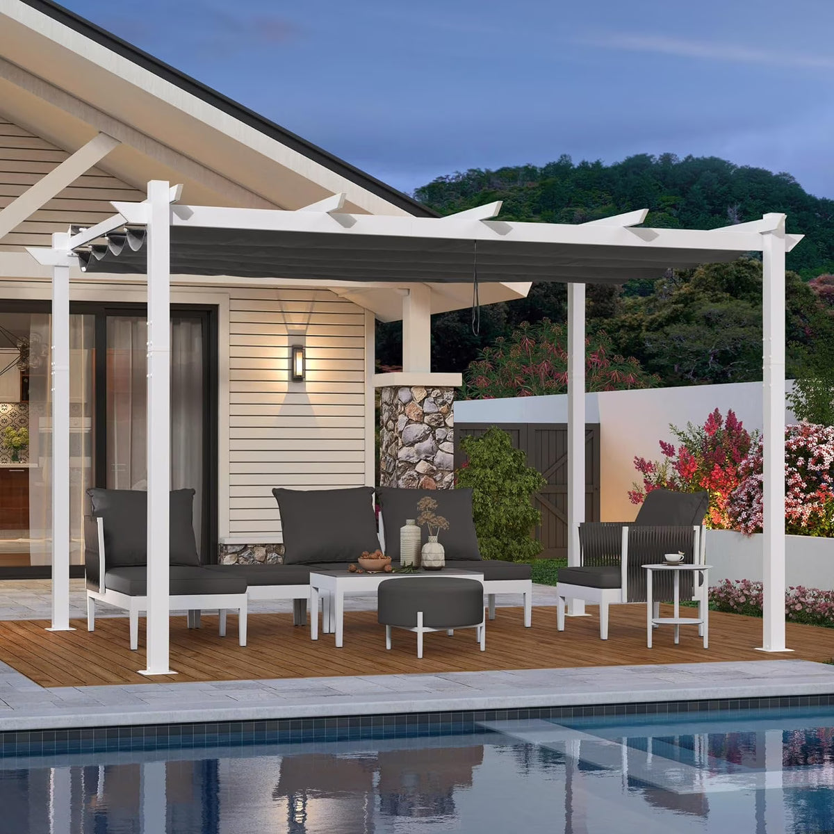 PURPLE LEAF Outdoor Retractable Pergola with Sun Shade Canopy 10' x 13' Patio Aluminum Pergola Shelter for Backyard Deck Garden Modern Metal Grape Trellis Pergola, Beige