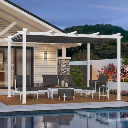 PURPLE LEAF Outdoor Retractable Pergola with Sun Shade Canopy 10' x 13' Patio Aluminum Pergola Shelter for Backyard Deck Garden Modern Metal Grape Trellis Pergola, Beige