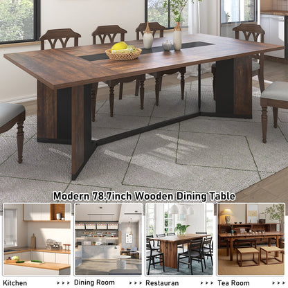 71 inch Large Rectangular Dining Table for 6-8 People, Dining Table with Marble-Color Wood Waterproof Tabletop and Adjustable Leg, 6ft Luxurious Family Dinner Table for Office Kitchen Living Room