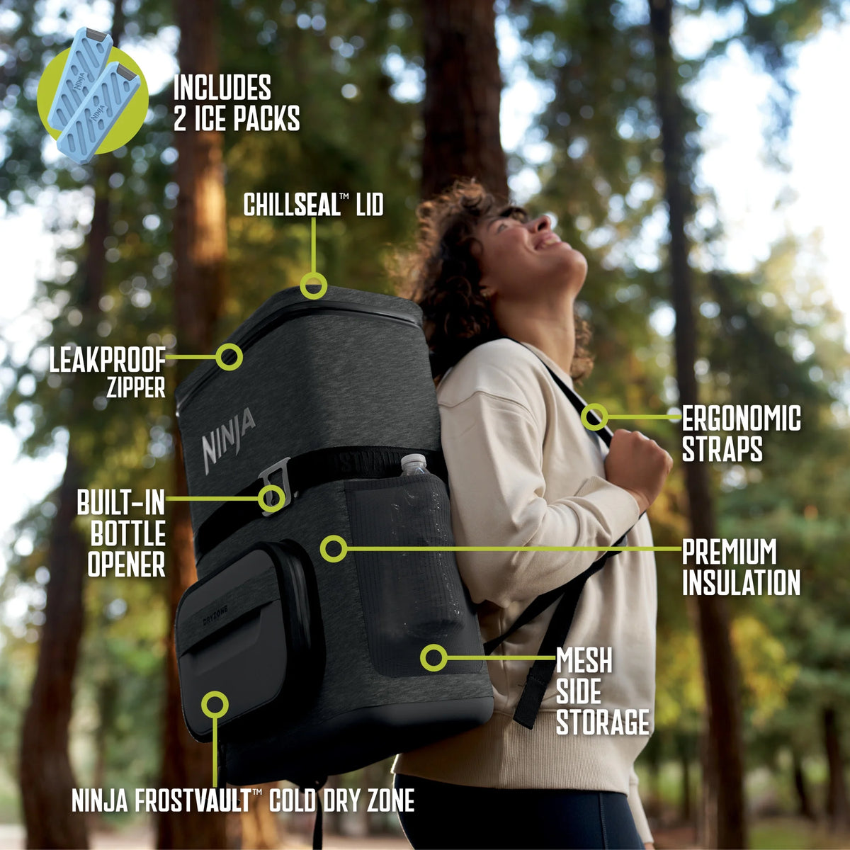 Ninja Outdoor FrostVault Go 24-Can Soft Cooler with Cold Dry Zone, Lakeshore Blue - FF124NV