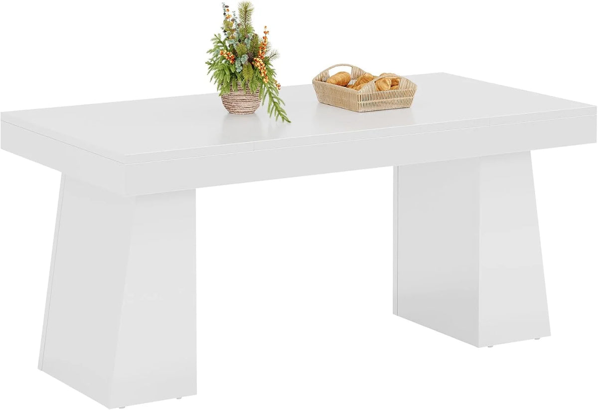 Rectangular 55" Dining Table for 4-6, Mid-Century Modern Kitchen Dining Table, Yellow