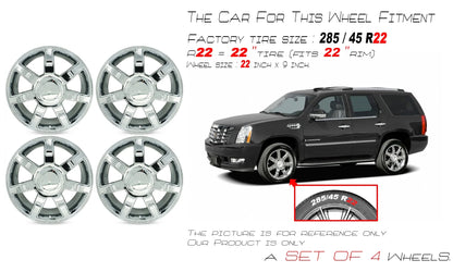 Set of 4 New 22" 22x9 Chrome Alloy Wheels for 2007-2014 Cadillac Escalade ESV EXT OEM Design Replacement Rim