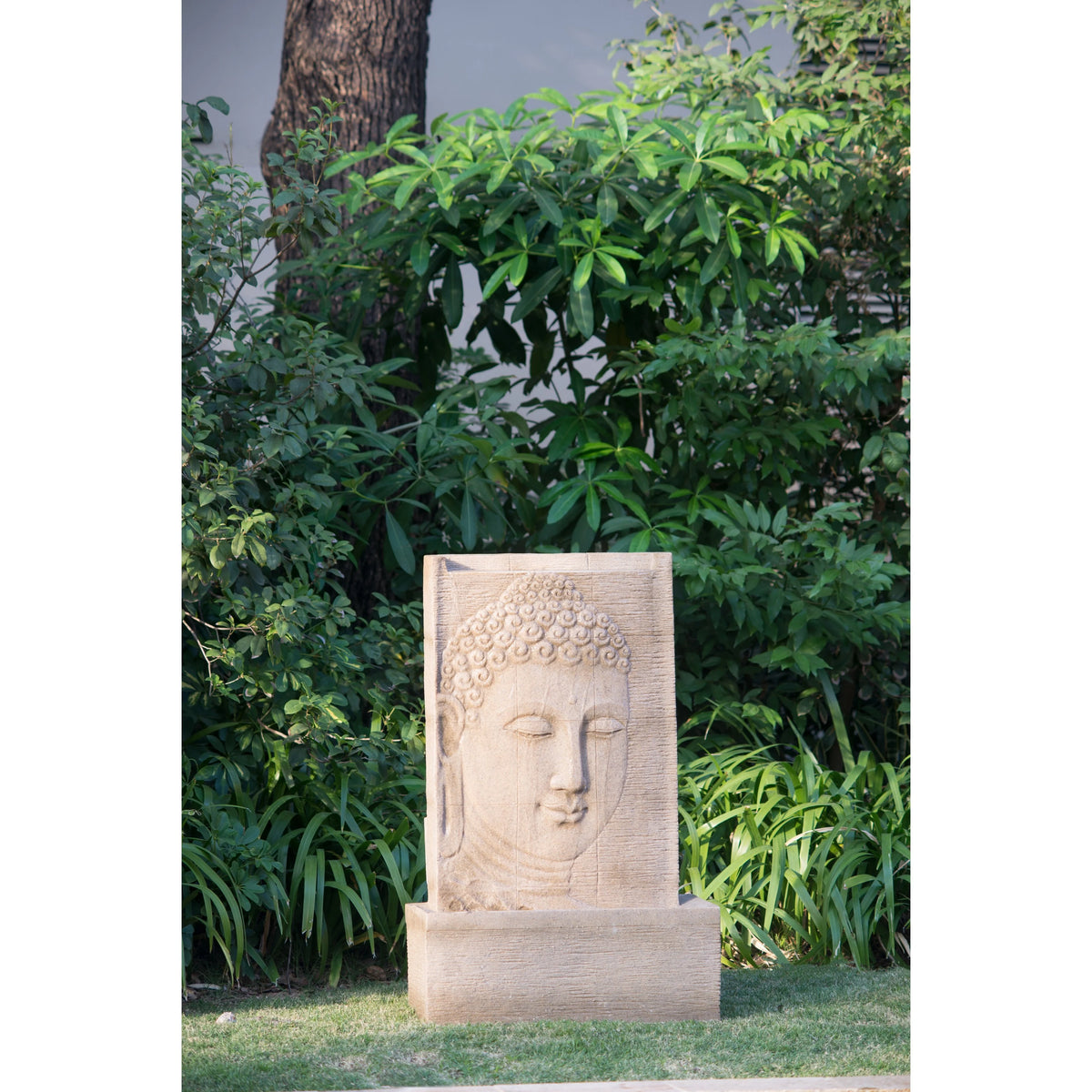 A&B Home 39 Inch High Sandstone Buddha Water Fountain with Light, Large Buddha Fountain Outdoor