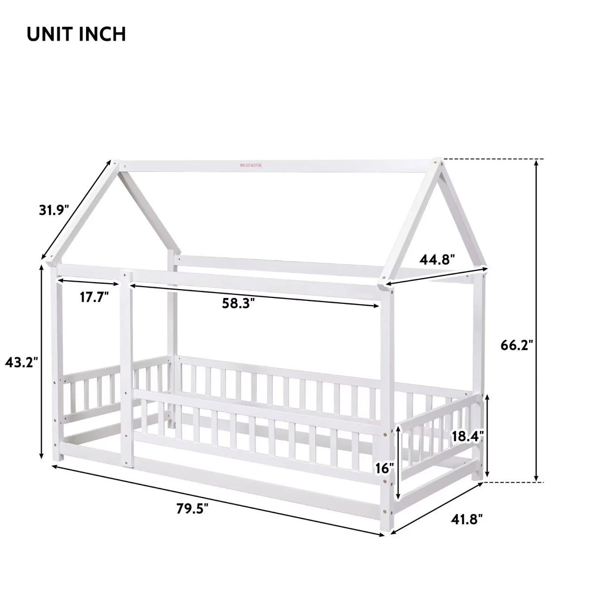 Twin Size House Bed for Boys and Girl, Wooden Canopy Bed Tent Bed, Playhouse Design Bed Frame with Full-lenth Guardrail, Bedroom Furniture, 79.5��L x 44.8��W x 66.2��H, White