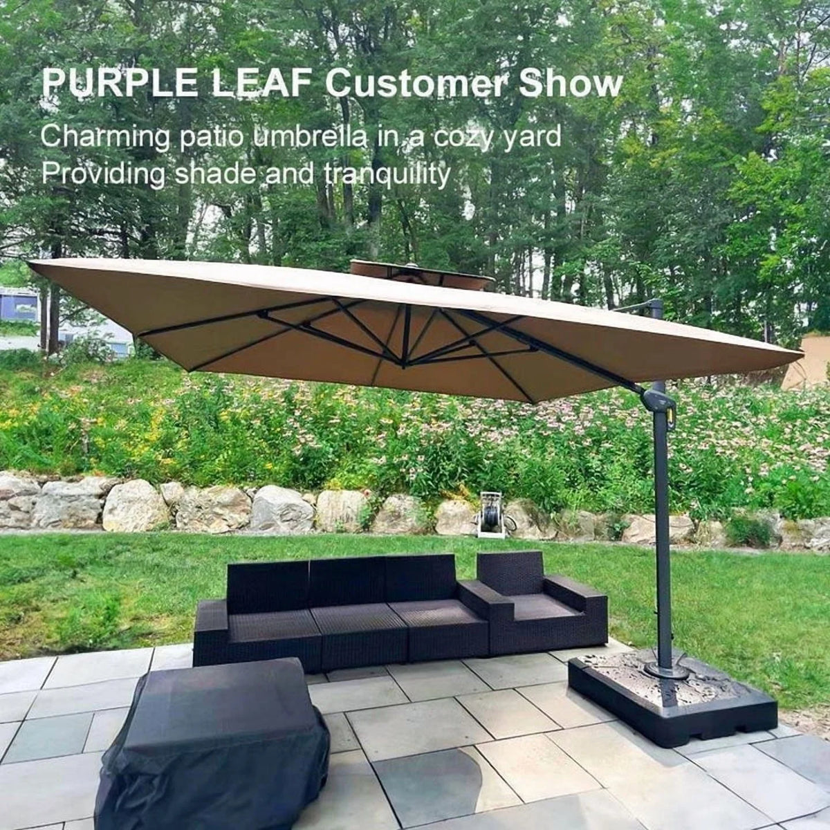 PURPLE LEAF Outdoor Cantilever Umbrella 10' X 13' Rectangle Umbrella Large Patio Umbrella Windproof Heavy Duty Hanging Offset Umbrella for Garden Outdoor Pool, Dark Grey