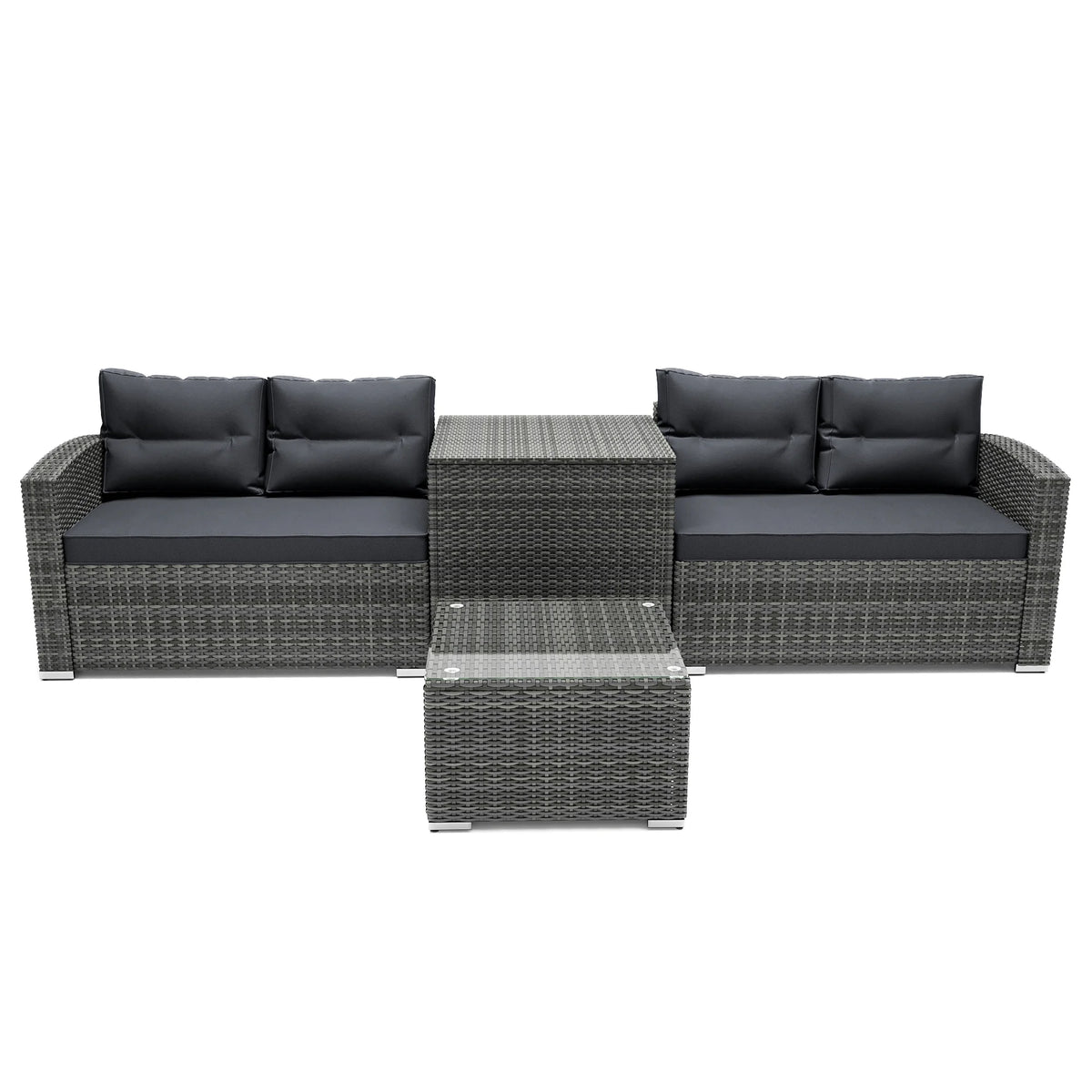 SEGMART 4 Piece Patio Furniture Set, All-Weather Outdoor Sectional Sofa Set, PE Rattan Conversation Set with Storage Box, Table & Cushions, Wicker Furniture Couch Set for Patio Deck Garden
