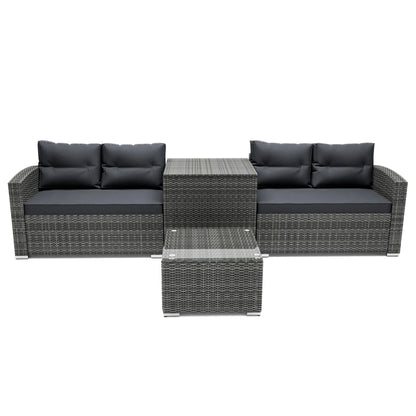 SEGMART 4 Piece Patio Furniture Set, All-Weather Outdoor Sectional Sofa Set, PE Rattan Conversation Set with Storage Box, Table & Cushions, Wicker Furniture Couch Set for Patio Deck Garden