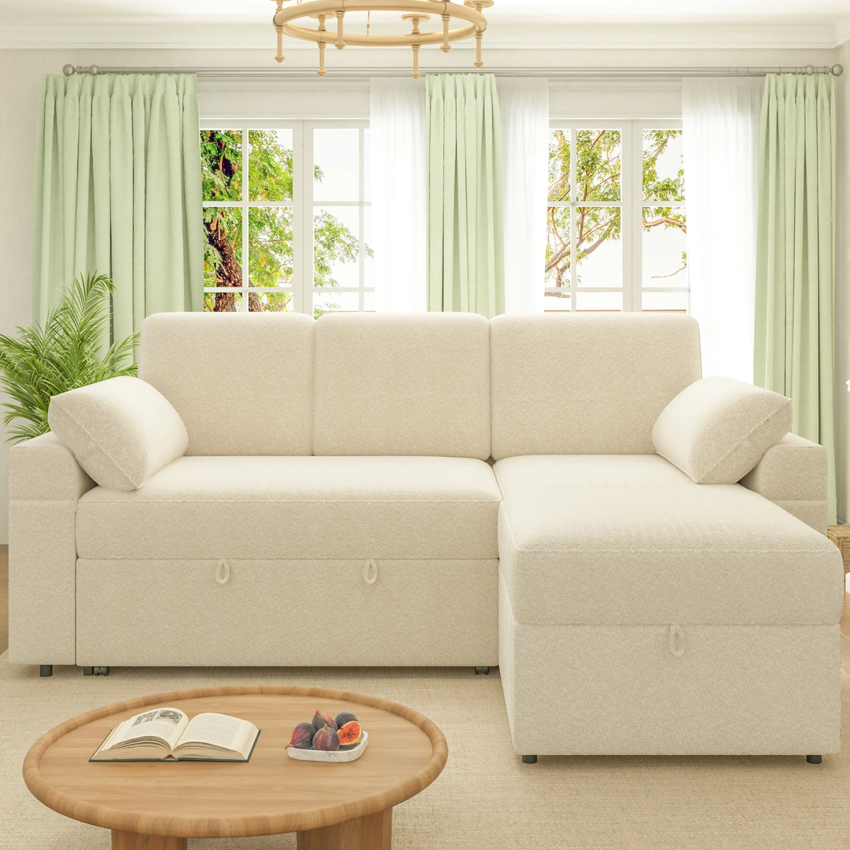 VANACC Sofa Bed, Adult Sleeper Sofa with Storage Chaise, Pull Out Couch for Bed Room, Gray Chenille