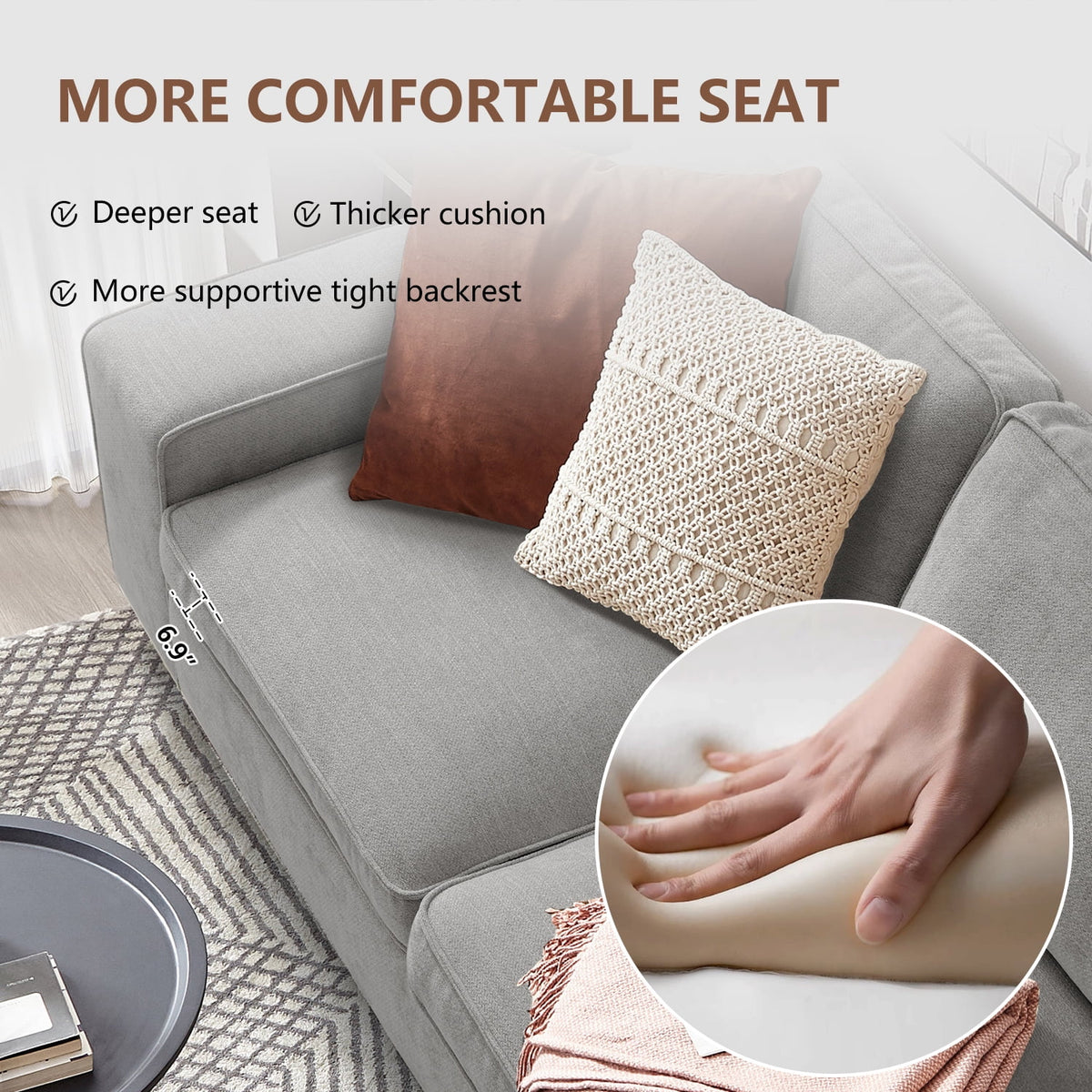 ASHOMELI 99'' Convertible Sectional Sofa,L Shaped Couch,Multi-Functional Reversible Sofa with USB and Type-C Charging Ports, Storage Space, Breathable Fabric
