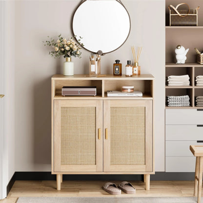 NEILA Rattan Cabinet with 2 Doors and Shelf, Modern Accent Furniture, 1 Piece
