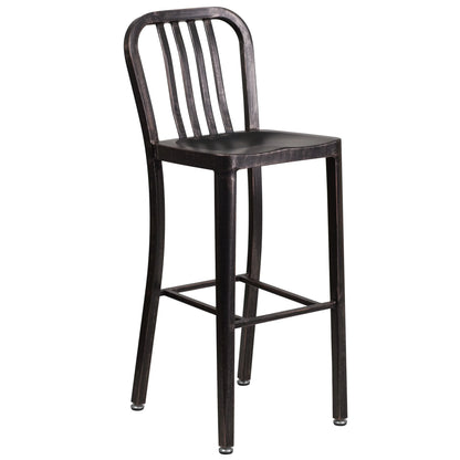 Flash Furniture Earl Commercial Grade 24" Round Silver Metal Indoor-Outdoor Bar Table Set with 2 Vertical Slat Back Stools