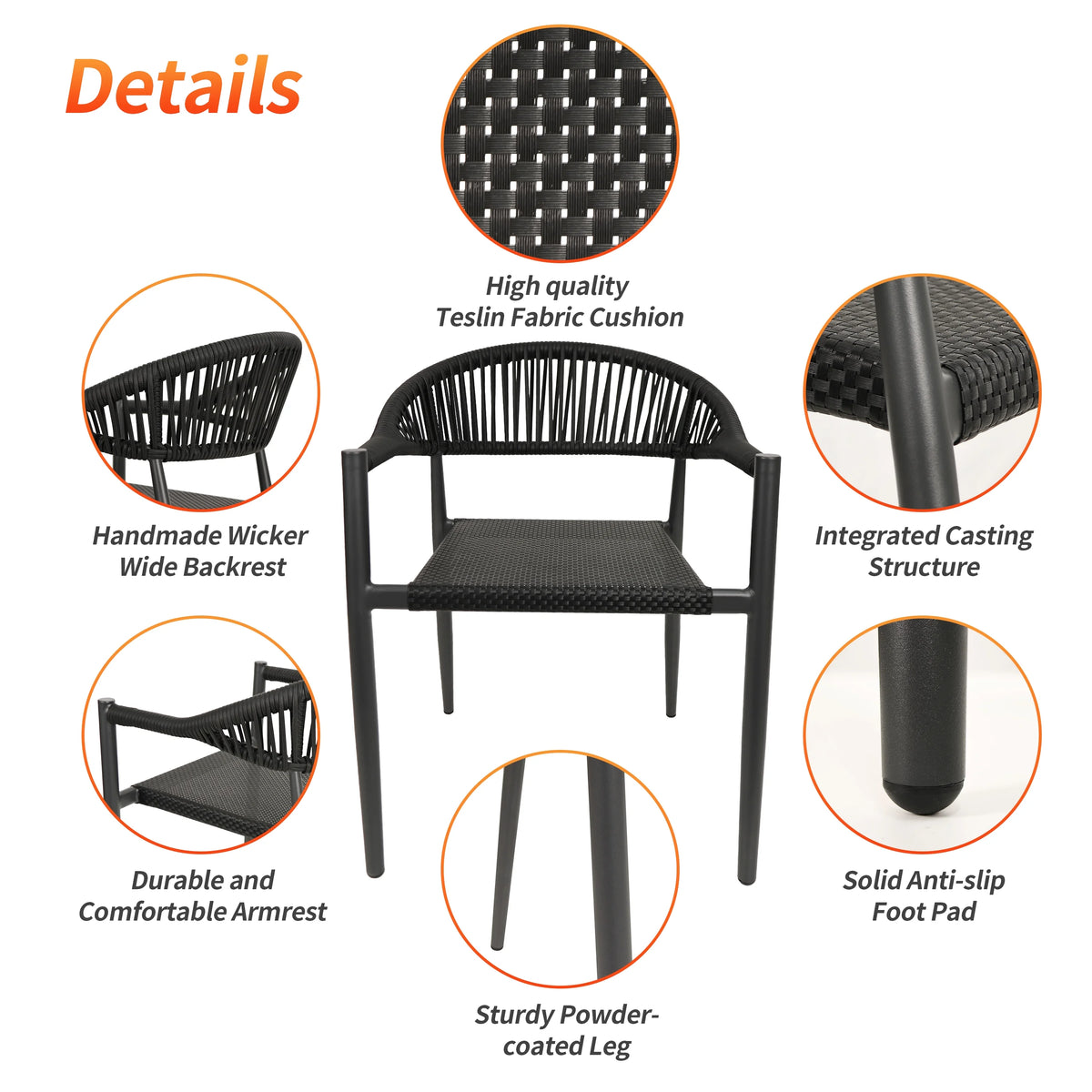 Vmopu New Set of 4 Gray Outdoor  Stackable Dining Chair, PE Rattan for Bistro Restaurant Garden