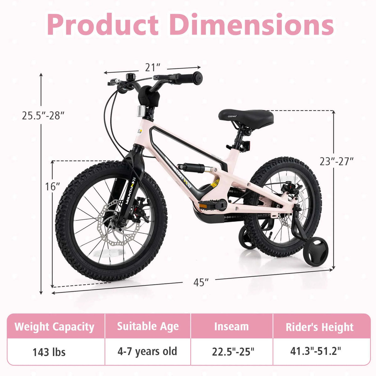Costway 16 Inch Children Bicycle with Training Wheels & Double Disc Brakes Adjustable Seat Magnesium Alloy Blue