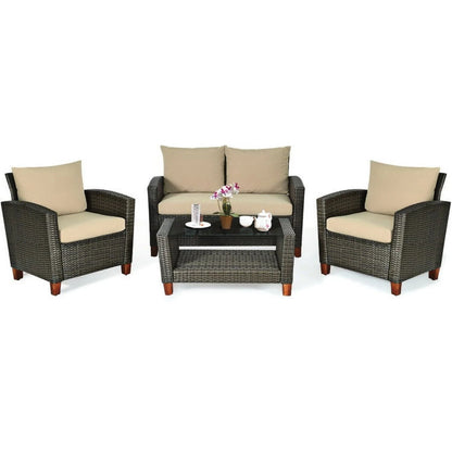 Resenkos 4 Pieces Patio Rattan Furniture Set, Outdoor Furniture Garden Conversation Bistro Sets with Coffee Table