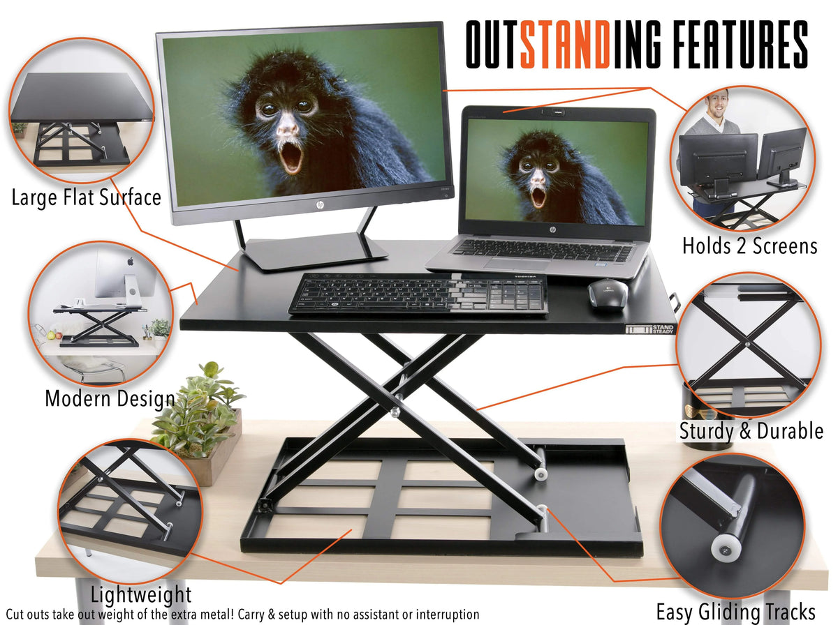 Stand Steady X-Elite Pro Standing Desk Converter | Instantly Convert Any Desk into a Stand Up Desk | Easy Lift Height Adjustable Standing Desk | No Assembly Required (28 x 20 / Black)