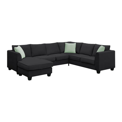 Harper & Bright Designs Modular Sectional Sofa with Ottoman Couch L Shape Corner Sofa Sets 7 Seats Fabric Couch for Living Room, Black, 112 * 87 inch