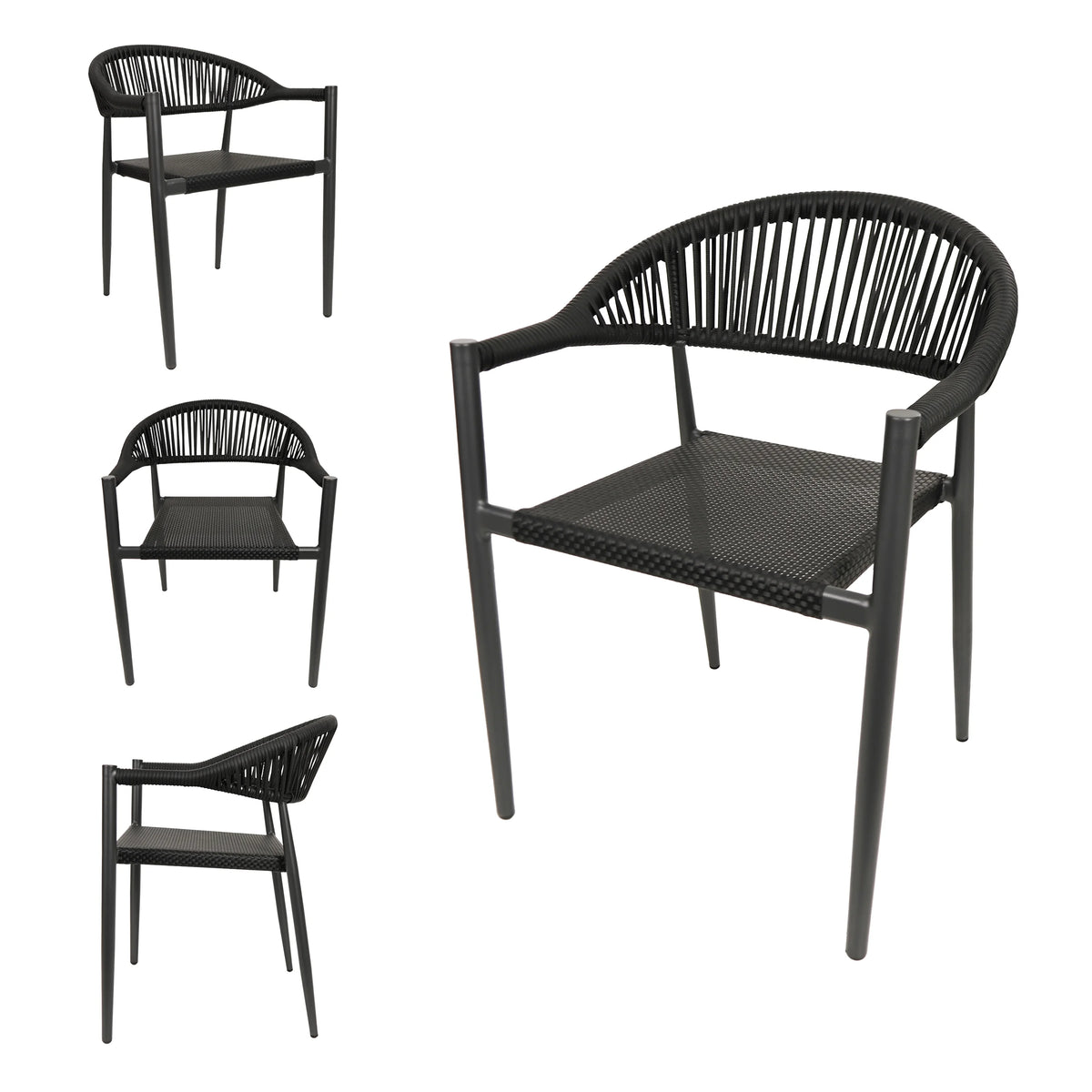 Vmopu New Set of 4 Gray Outdoor  Stackable Dining Chair, PE Rattan for Bistro Restaurant Garden
