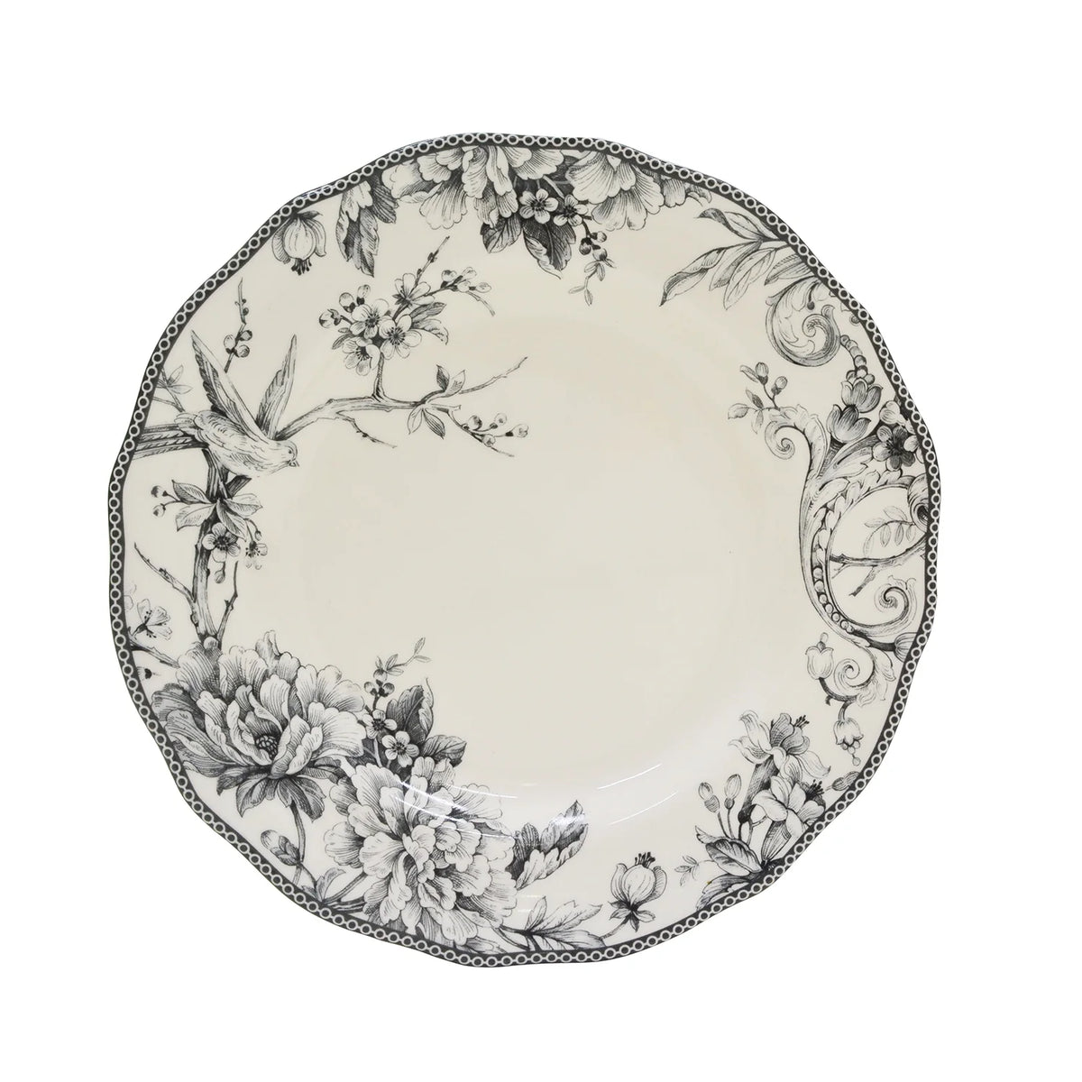 222 Fifth Adelaide Round 16-Piece Porcelain Dinnerware Set, Black Toile