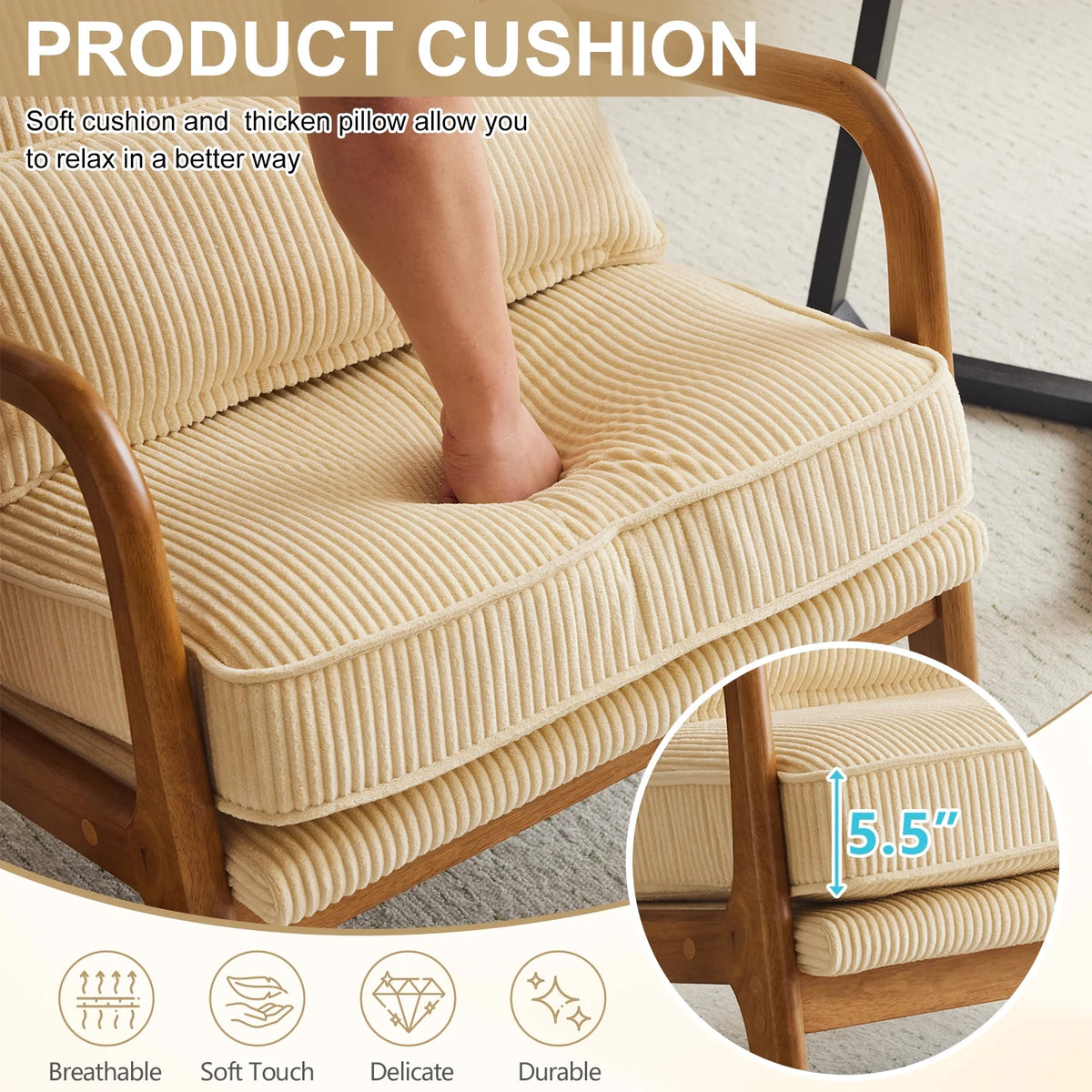 Ktaxon Accent Chair Corduroy Upholstered Armchair, Reading Club Chair with Pillow and Solid Wood Frame for Living Room Bedroom Furniture Off White