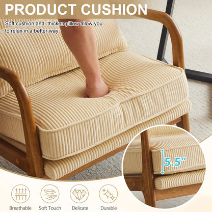 Ktaxon Accent Chair Corduroy Upholstered Armchair, Reading Club Chair with Pillow and Solid Wood Frame for Living Room Bedroom Furniture Off White