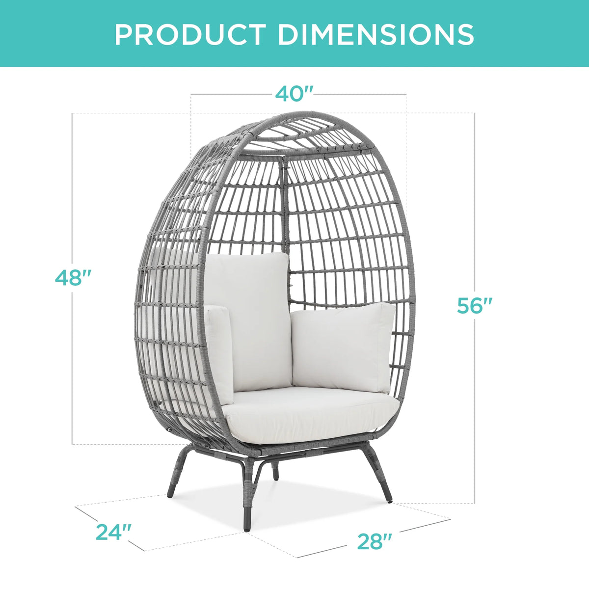 Best Choice Products Wicker Egg Chair Oversized Indoor Outdoor Patio Lounger w/ Steel Frame, 440lb Capacity - Black