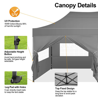 COBIZI 10x20 Heavy Duty Pop up Canopy Tent with 6 sidewalls Easy Up Commercial Outdoor Canopy Wedding Party Tent for Beach All Season Wind & Waterproof Gazebo with Roller Bag,Black(Frame Thickened)