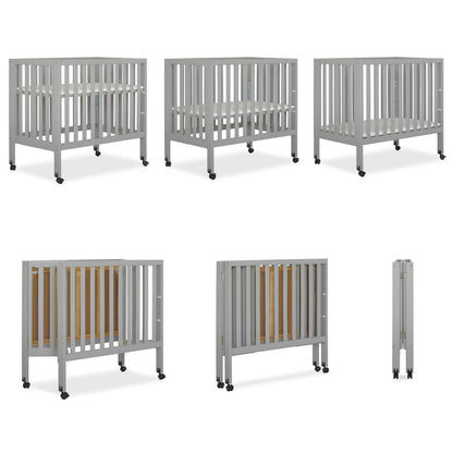 Dream On Me Jett Non-Full Size Folding Crib I Removable Wheels I Modern Nursey I Adjustable Mattress Support I Patent Folding System I Included 2.5 Mattress In Pebble Gray
