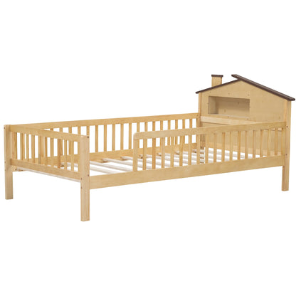 Euroco Wood Twin Size Platform Bed, House Bed with LED Light and Storage, White