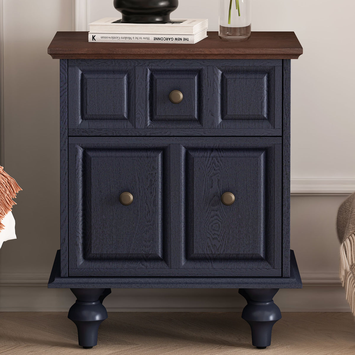 20.47"Vintage Nightstand with 2 Drawers and Roman Column Legs, Solid Wood Bedside End Table, Bedside Cabinet for Bedroom, Living Room(Set of 2)