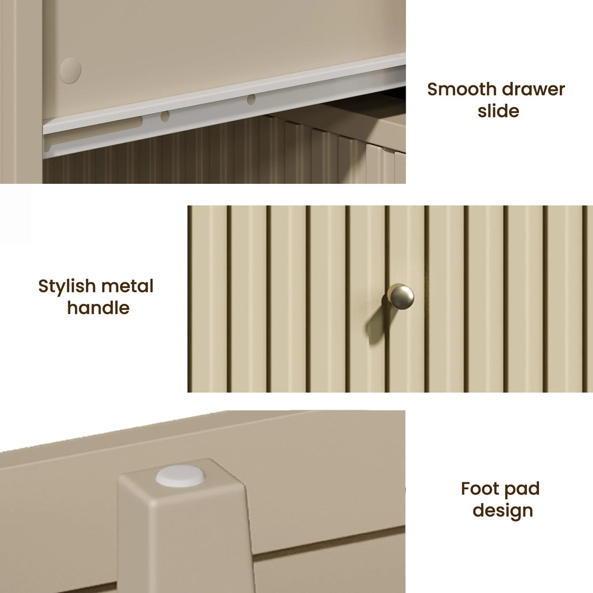 Heynemo Beige 6 Drawer Dresser, Fluted Modern Wood Chest