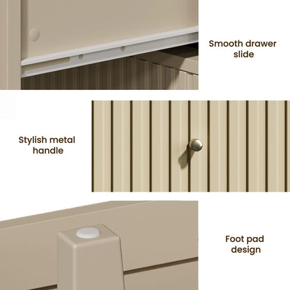 Heynemo Beige 6 Drawer Dresser, Fluted Modern Wood Chest