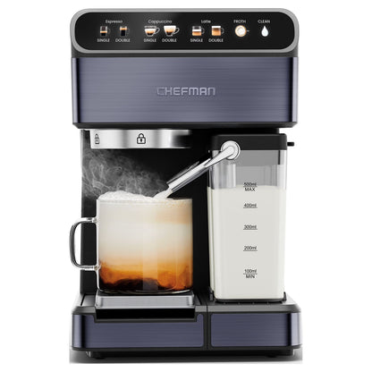 Chefman 20-Bar, 2-Cup Black Stainless Espresso Machine