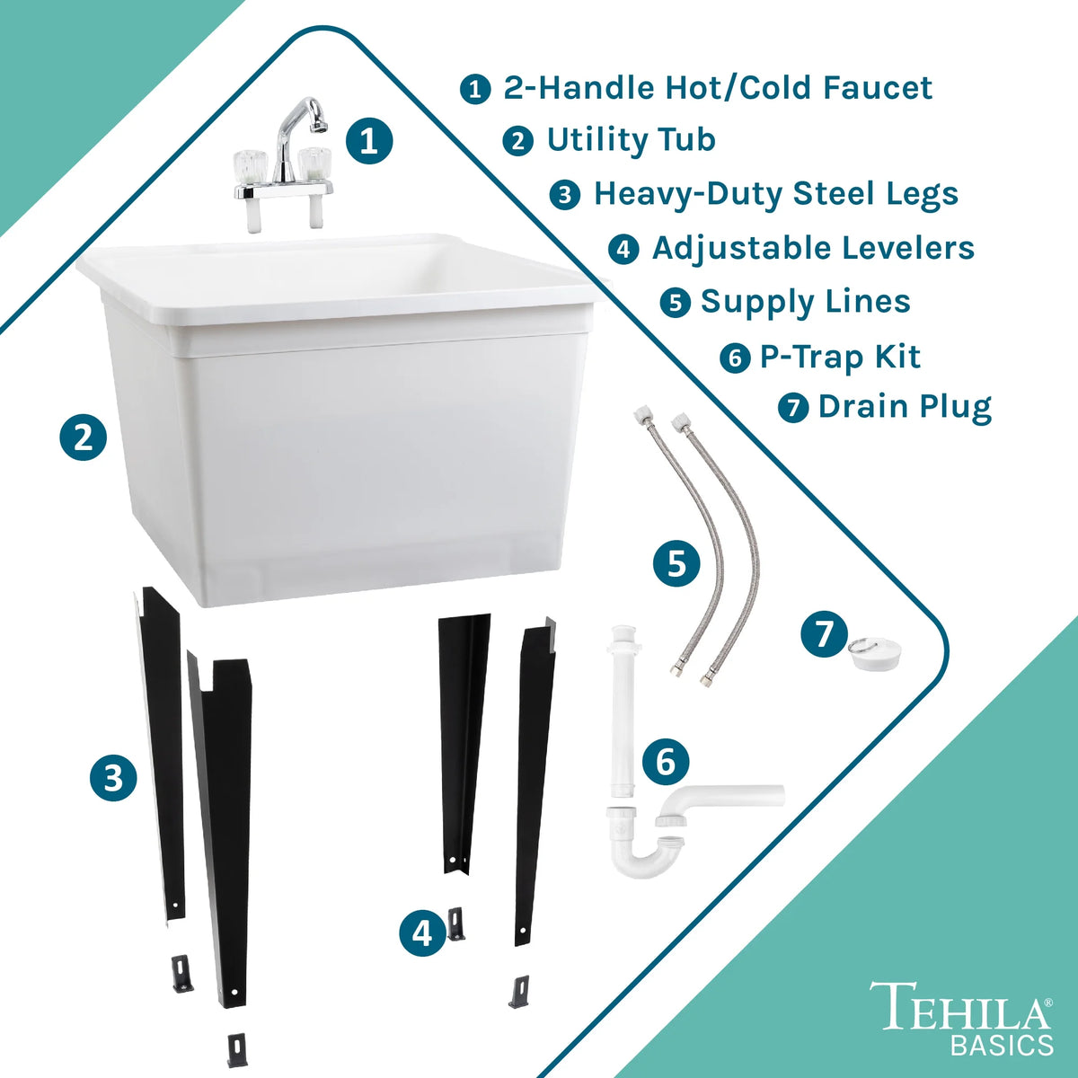 Tehila Freestanding Black Utility Sink with Black Faucet for Laundry Room