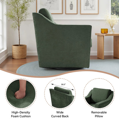 Swivel Accent Chair for Living Room, Modern Upholstered Barrel Arm Chair with Plump Back Pillow, Comfy Club Sofa Reading Chair for Adults (Chenille Navy, Set of 1)