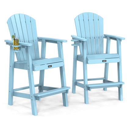 UBesGoo Tall Adirondack Chairs,HDPE All Weather Poly Lumber with Cup Holder,Outdoor Bar Stools with Wide Armrest for Outdoor Deck Lawn Pool Backyard,Lake Blue