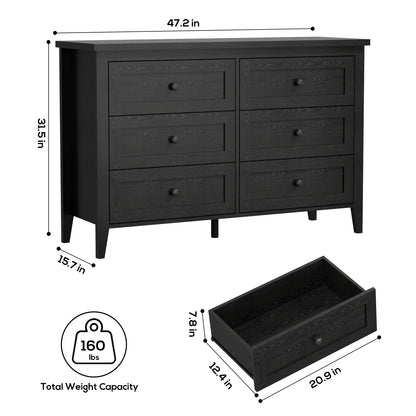 RichYa 6 Drawer Dresser for Bedroom,Chest of Drawers with Metal Knobs,Dresser for Closet,White