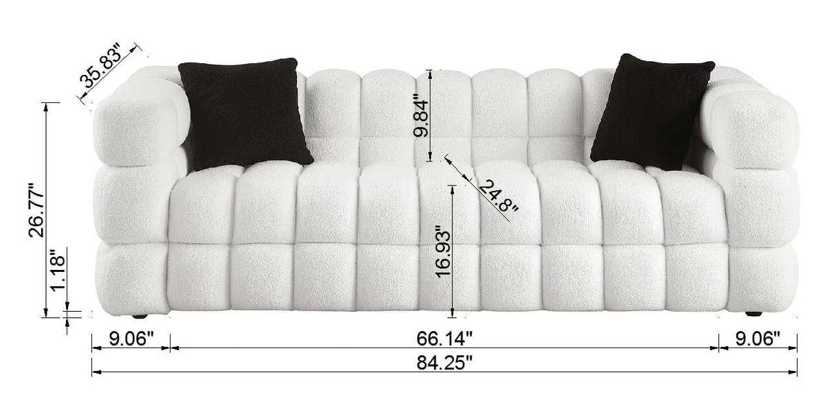 Holaki 3 Seater Sofa, 84.3" Modern Large Marshmallow Sofa with Boucle Arm, White